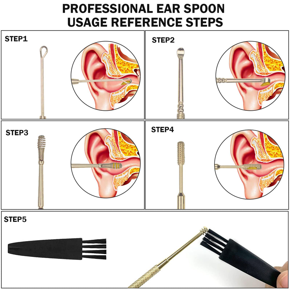 Hion ear wax removal tools with cleaning brush included.