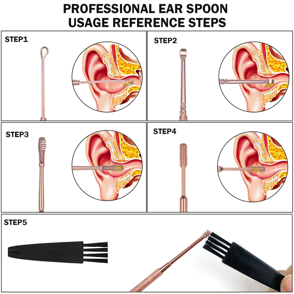 Hion spiral ear wax remover provides 360° access in rose gold.