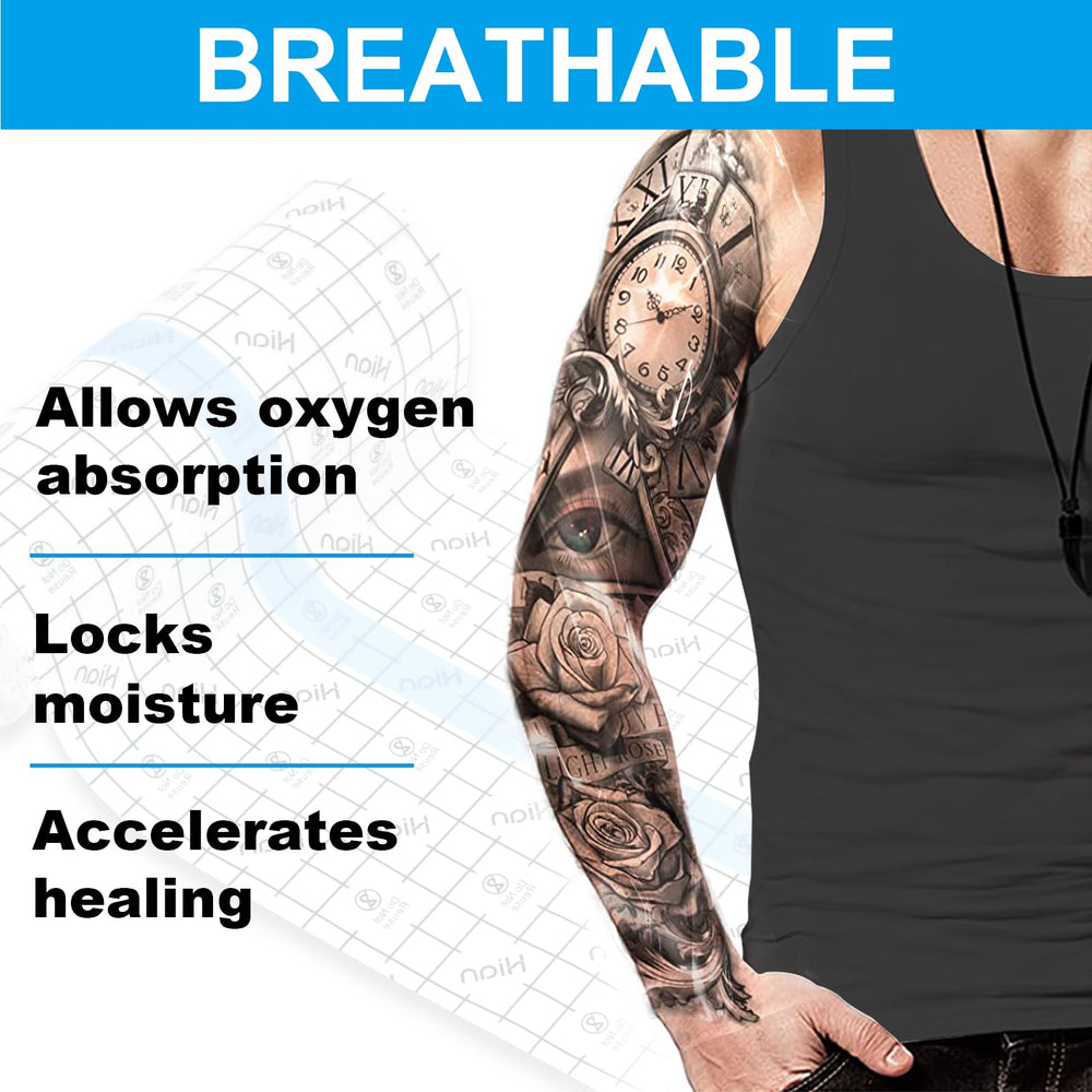 Hion tattoo aftercare bandage features an easy 3-layer application.