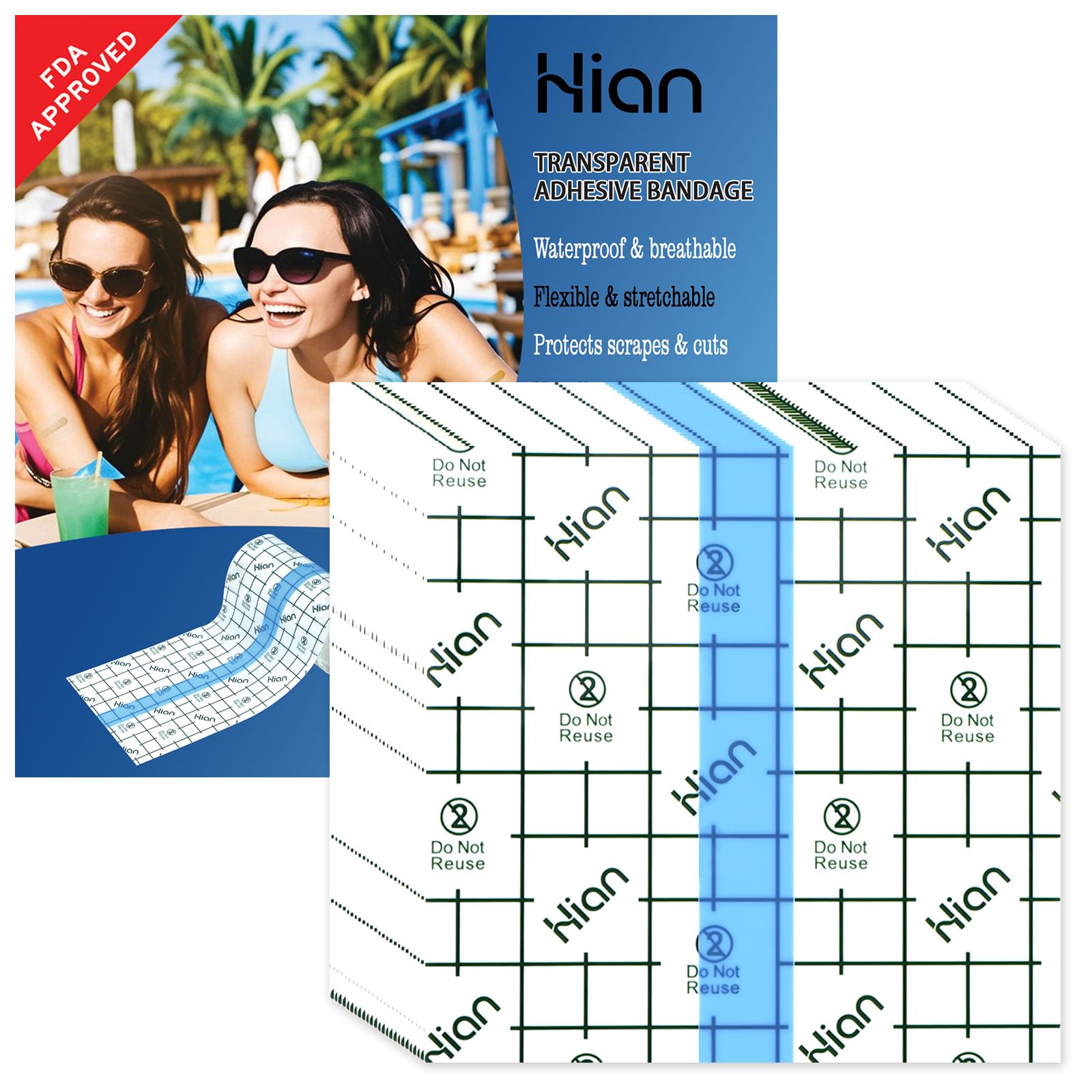 Hion tattoo aftercare bandage, transparent film, 4x4 inch coverage for visible wound monitoring.