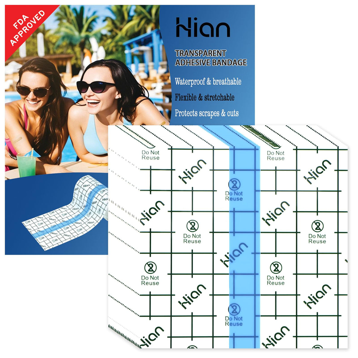 Hion tattoo aftercare bandage, transparent film, 4x4 inch coverage for visible wound monitoring.