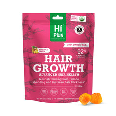 HiPlus hair growth gummies pineapple bottle showing daily hair nourishment potential.
