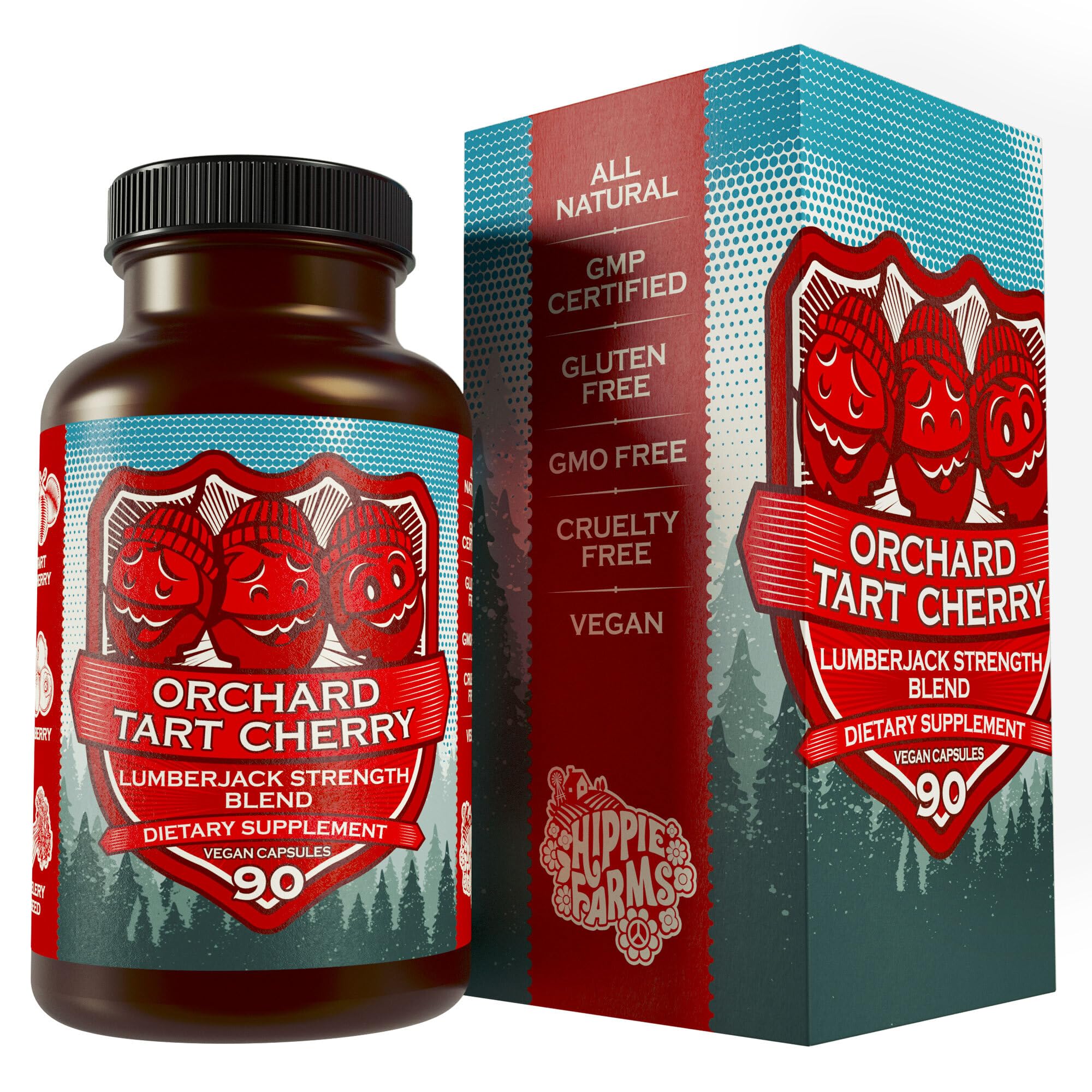 Hippie Farms Orchard Tart Cherry bottle on a wooden surface, ready for nightly use.