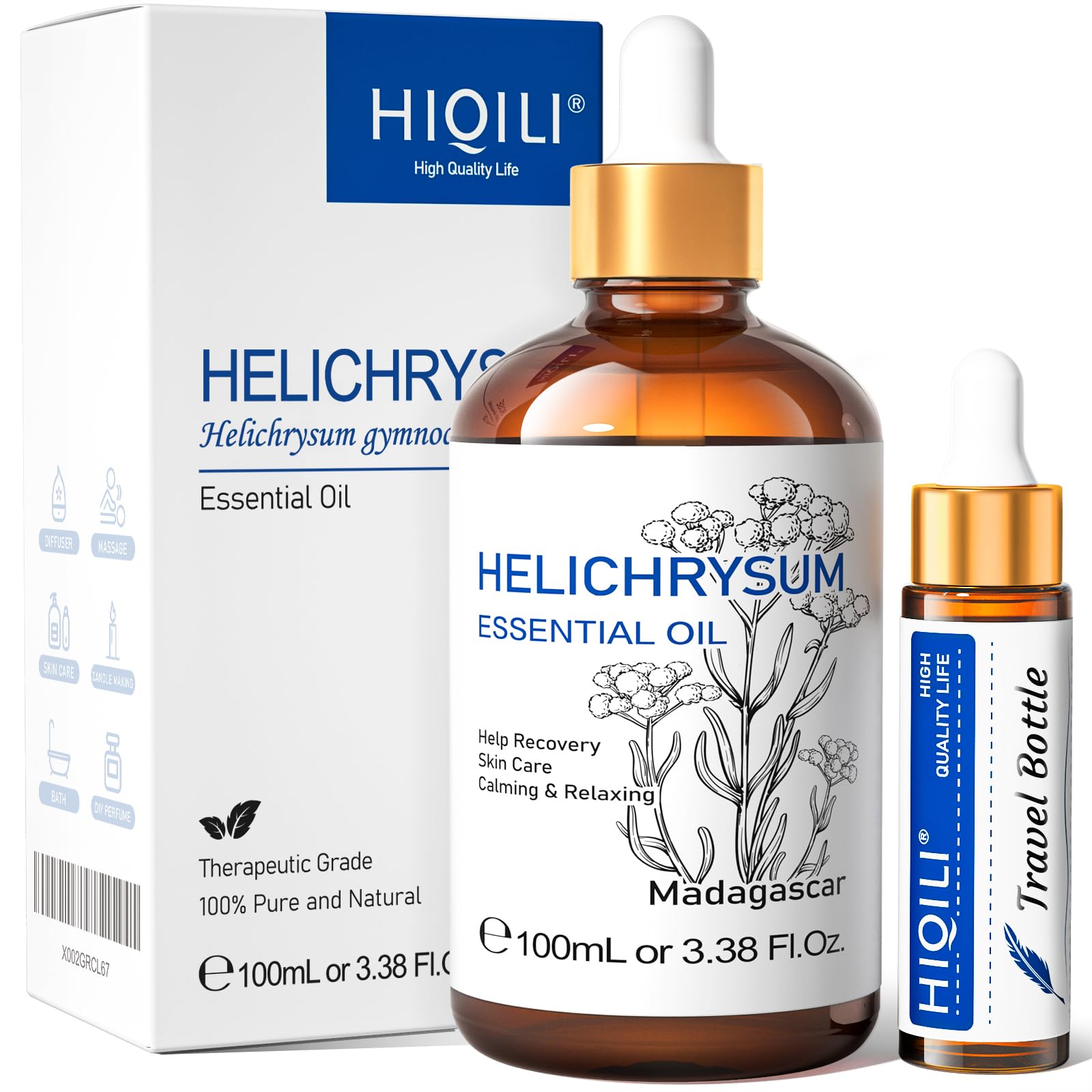 HIQILI Aceite Esencial Helichrysum en frasco ámbar para uso aromático