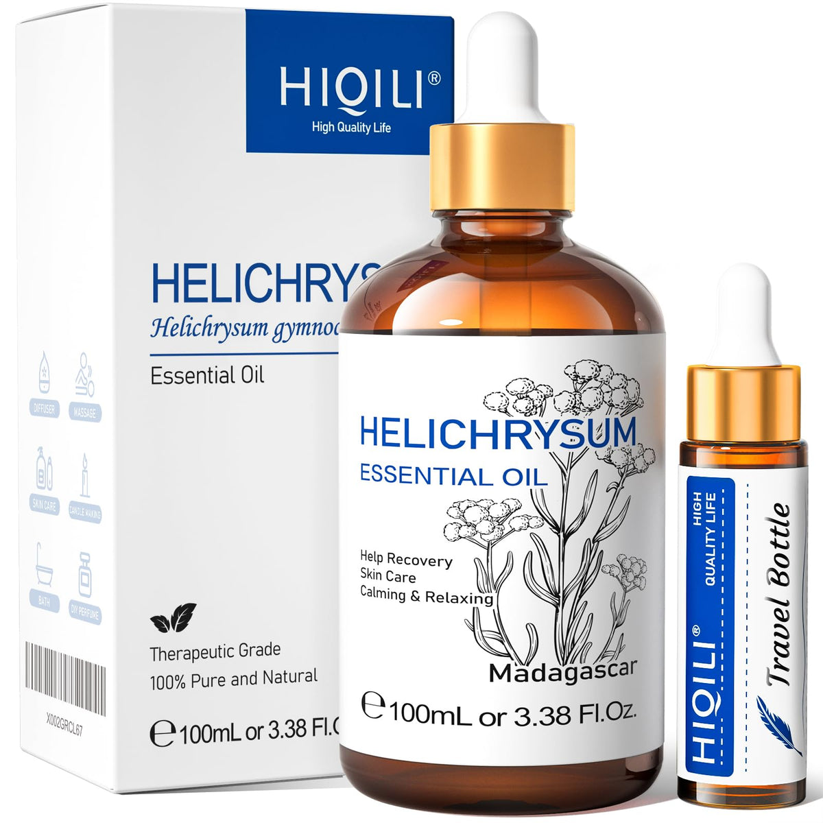 HIQILI Aceite Esencial Helichrysum en frasco ámbar para uso aromático