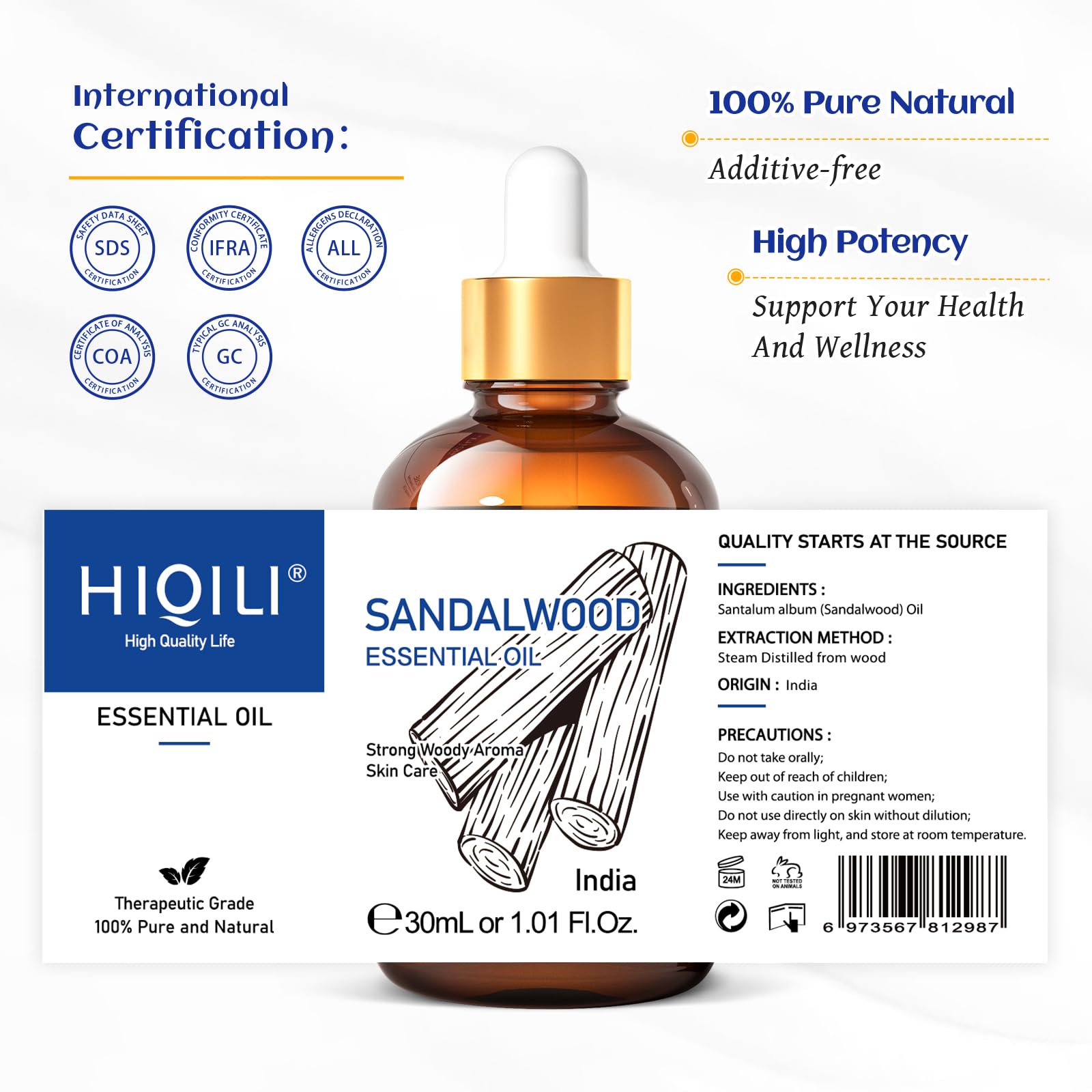 HIQILI aceite esencial sándalo para rituales de relajación y bienestar.