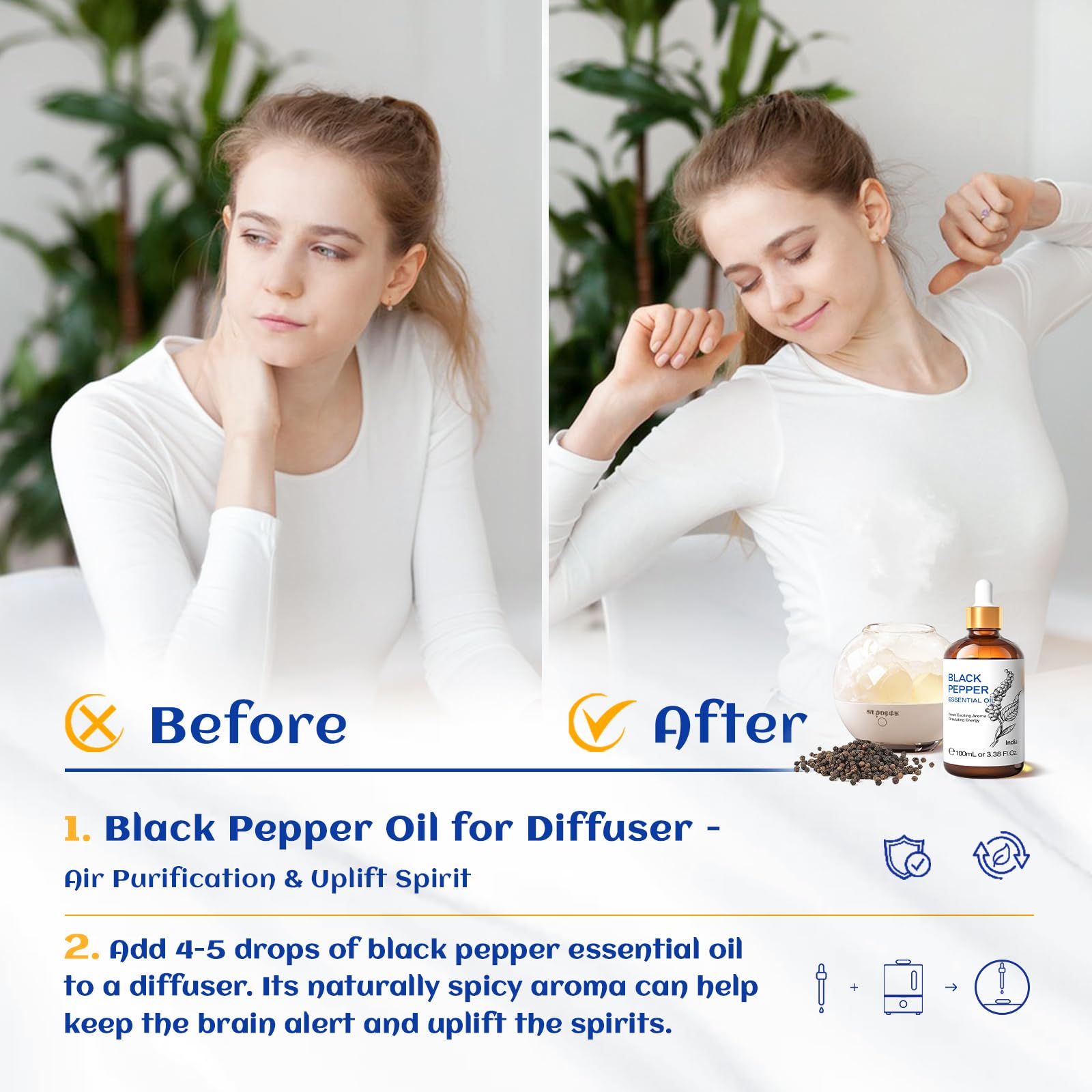 HIQILI Black Pepper diffuser setup releasing spicy aroma to boost focus.
