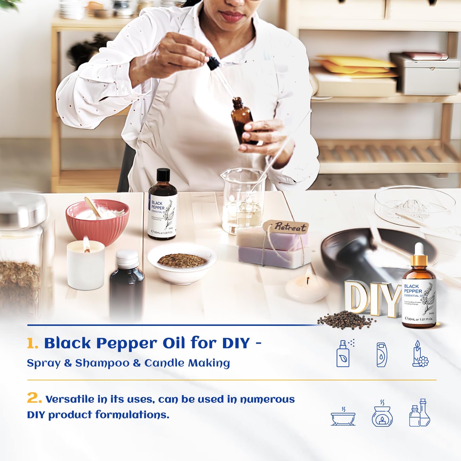 HIQILI Black Pepper Oil diffuser session releasing warm, spicy fragrance