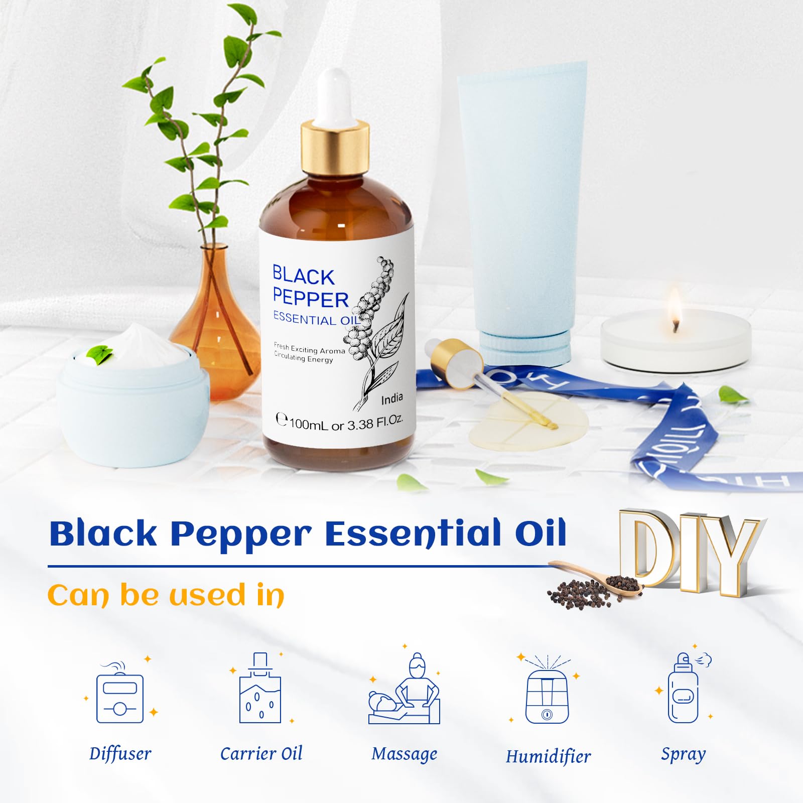 HIQILI black pepper oil with dropper, ideal for diluting for massage.