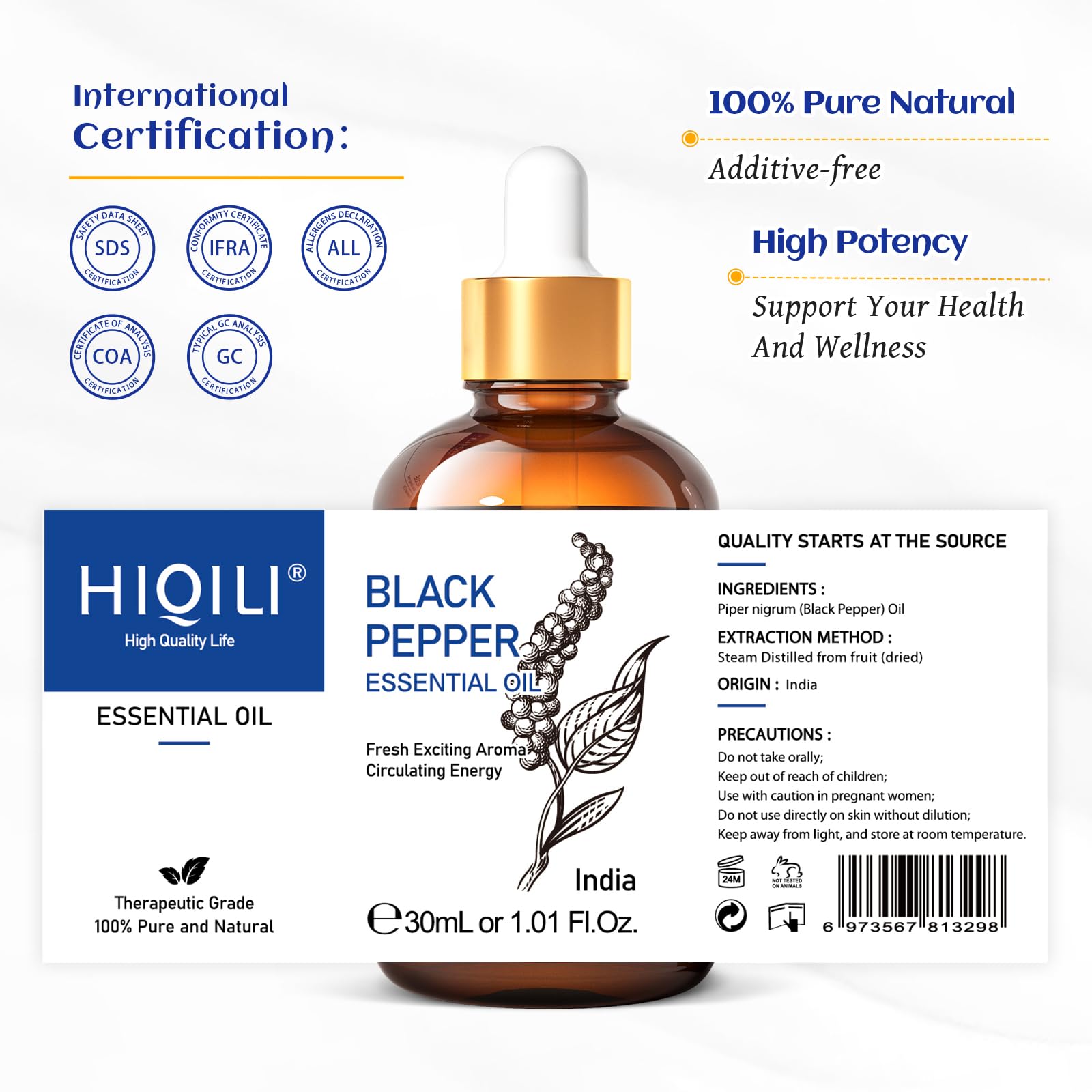 HIQILI Black Pepper Oil relaxing massage blend ready for use