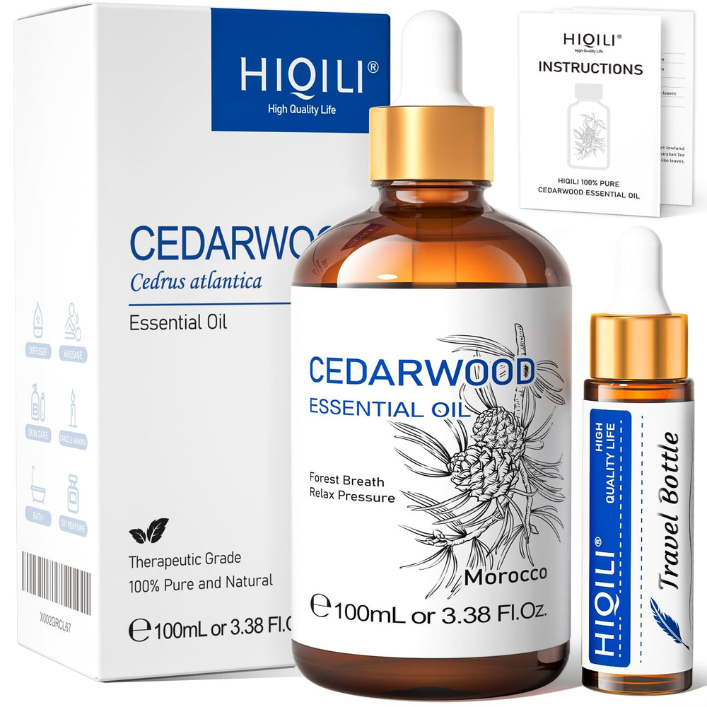 HIQILI cedarwood essential oil bottle for aromatherapy and topical use