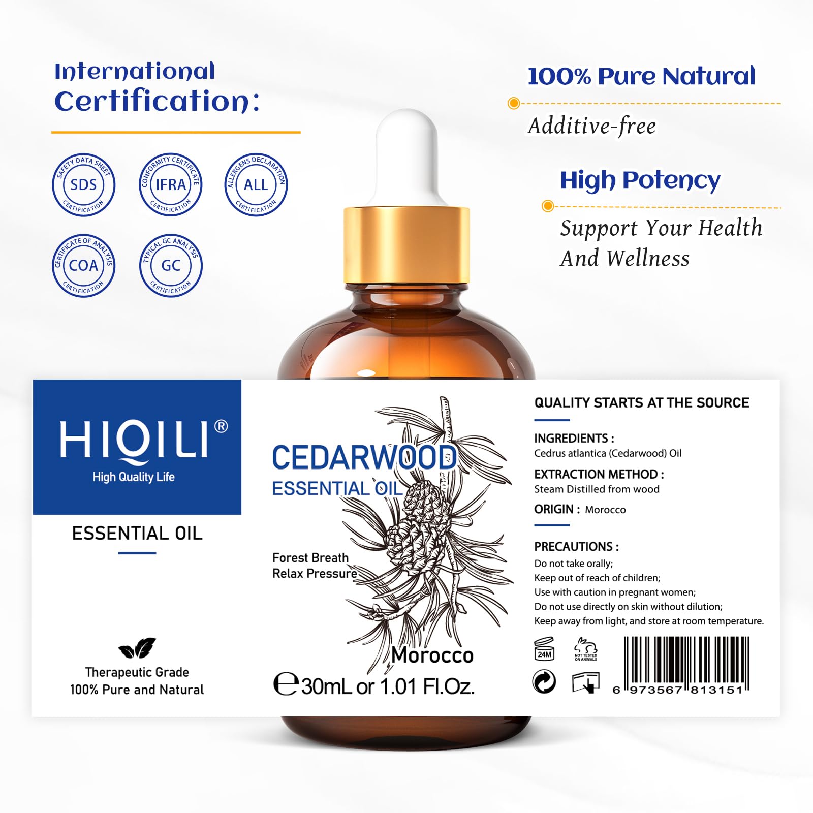 HIQILI Cedarwood oil aromatherapy scene highlights mood support potential