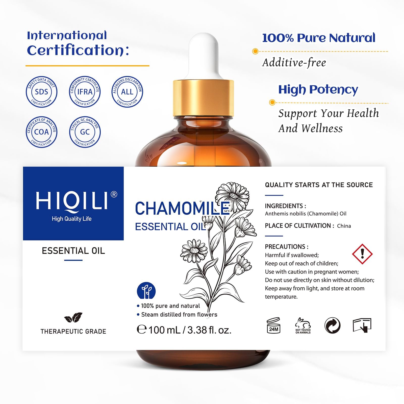 HIQILI Chamomile Oil skincare use to enhance radiance.