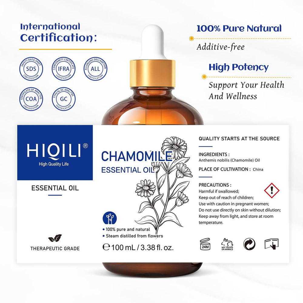 HIQILI Chamomile Oil skincare use to enhance radiance.