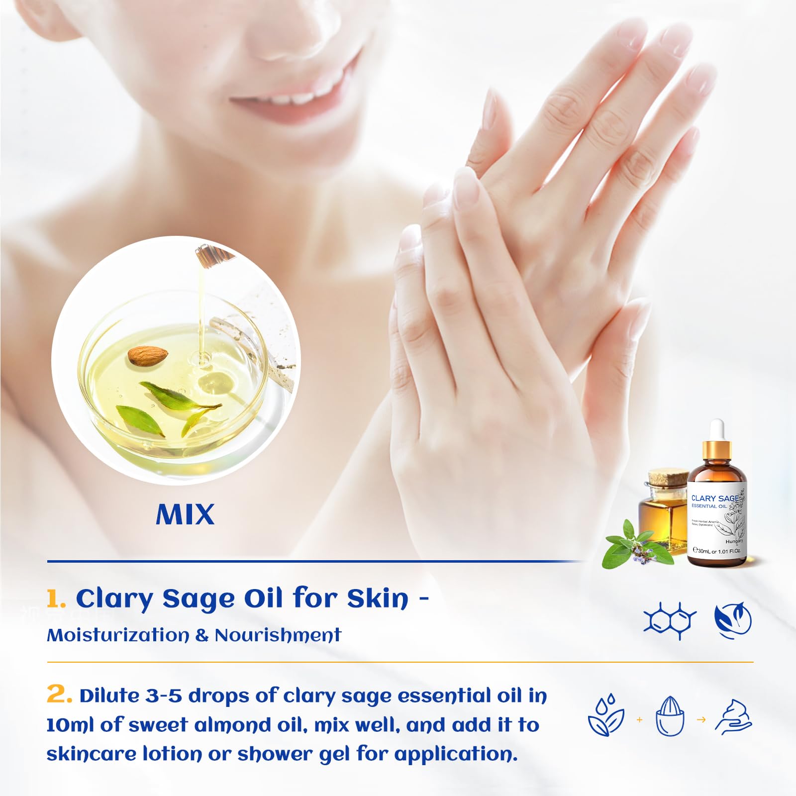 HIQILI Clary Sage Oil blends well with citrus and woody oils for customized scents
