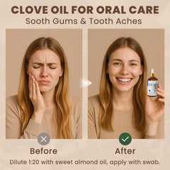 Apply HIQILI clove oil with a cotton swab to gums for gentle care