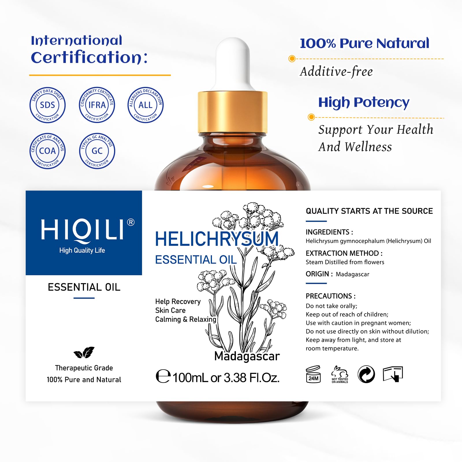 HIQILI Cuidado de la piel con aceite Helichrysum para rutina suave