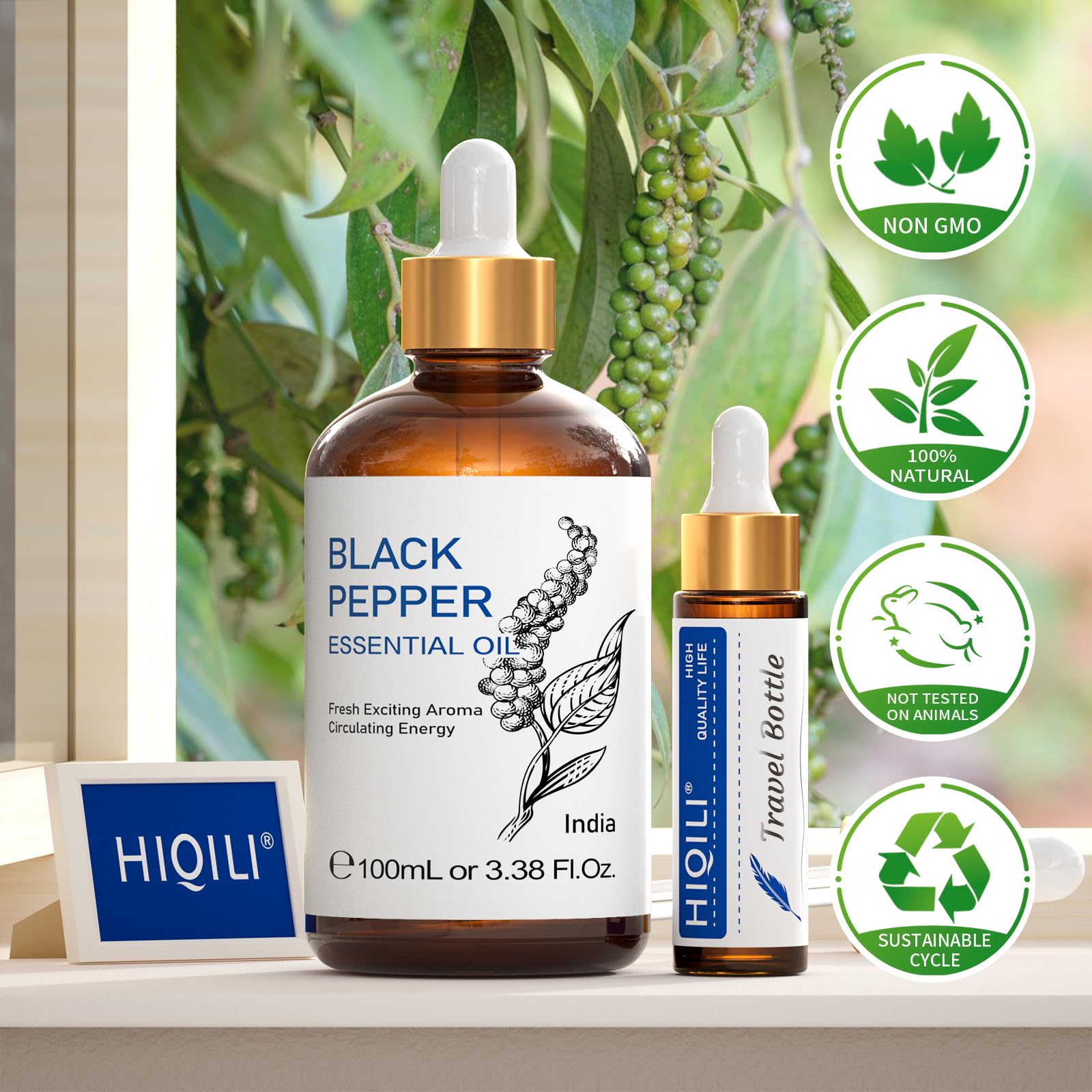 HIQILI diffuser with 3-4 drops to purify air and calm spaces.