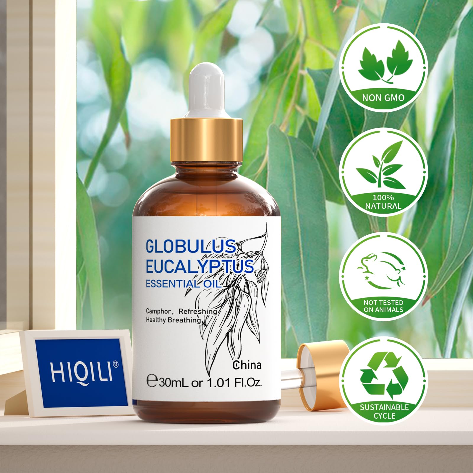 HIQILI Aceite de Eucalipto en embalaje ámbar para protección