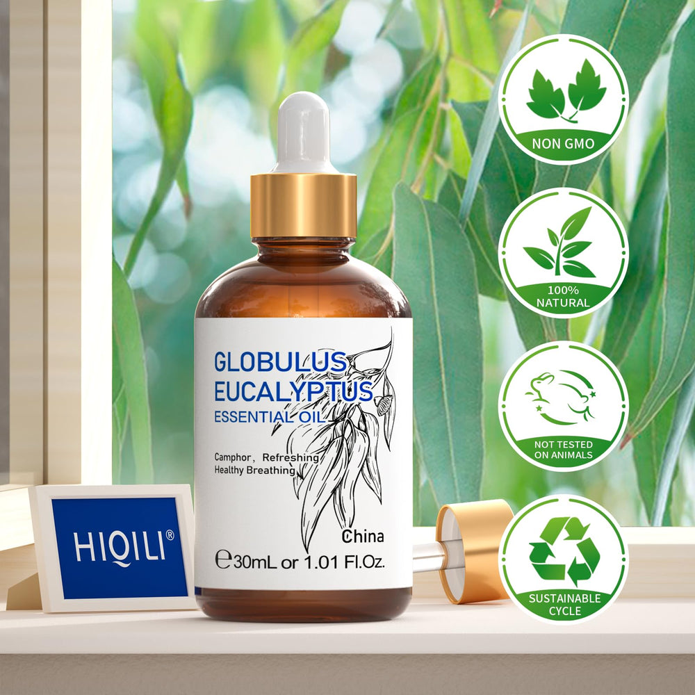 HIQILI Aceite de Eucalipto en embalaje ámbar para protección