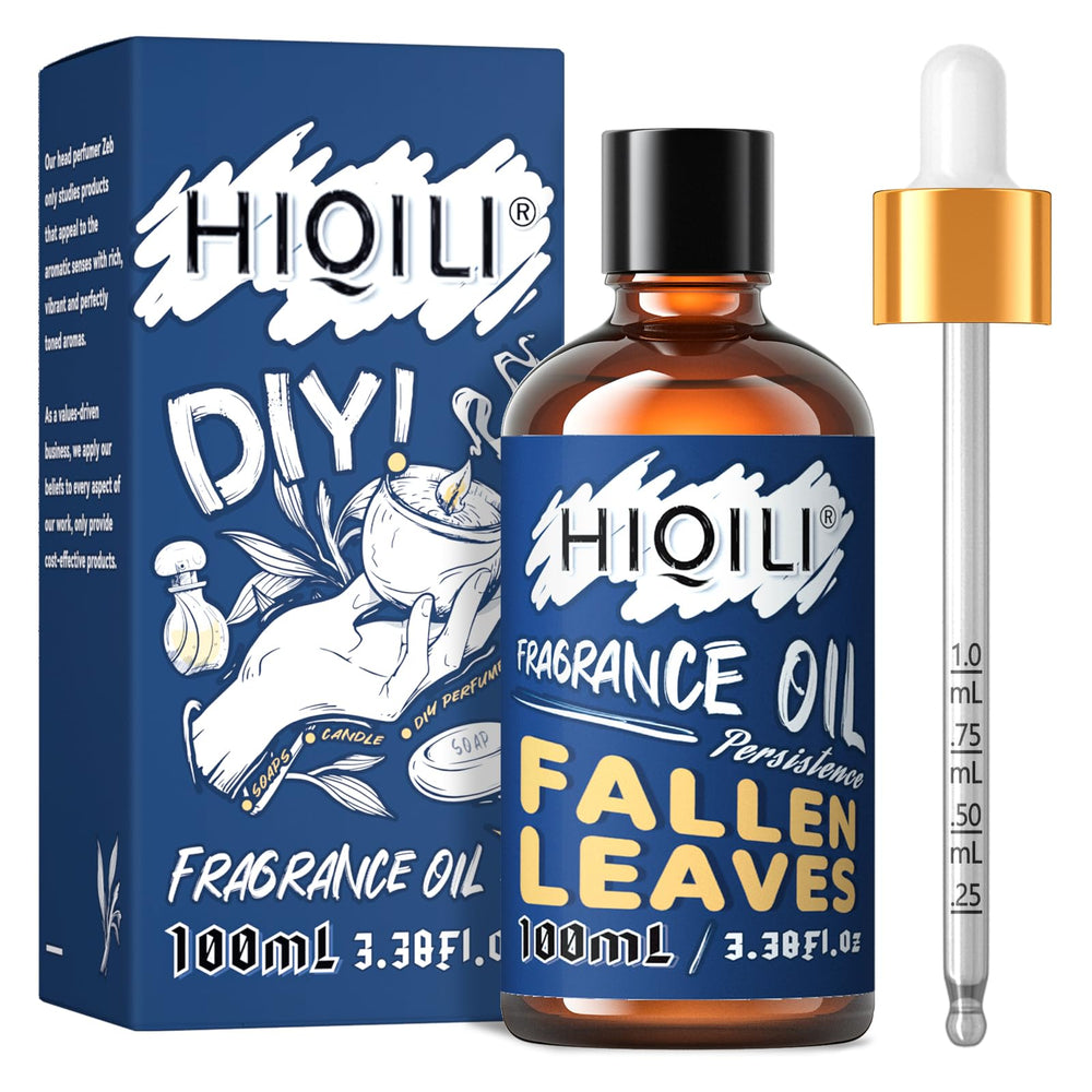 HIQILI Fallen Leaves fragrance oil bottle, 100ml, ideal for diffusers, candles, and crafts with clean scent.