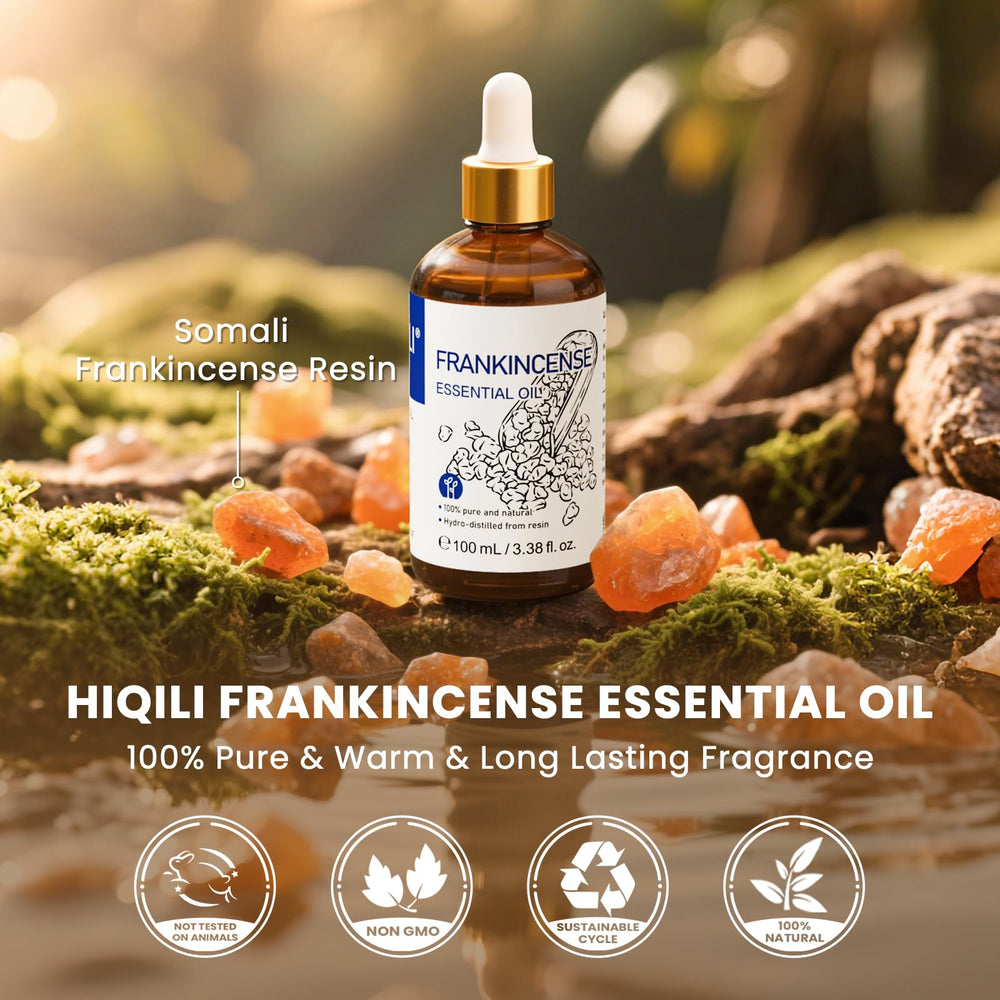 HIQILI frankincense oil in skincare blends for gentle care.