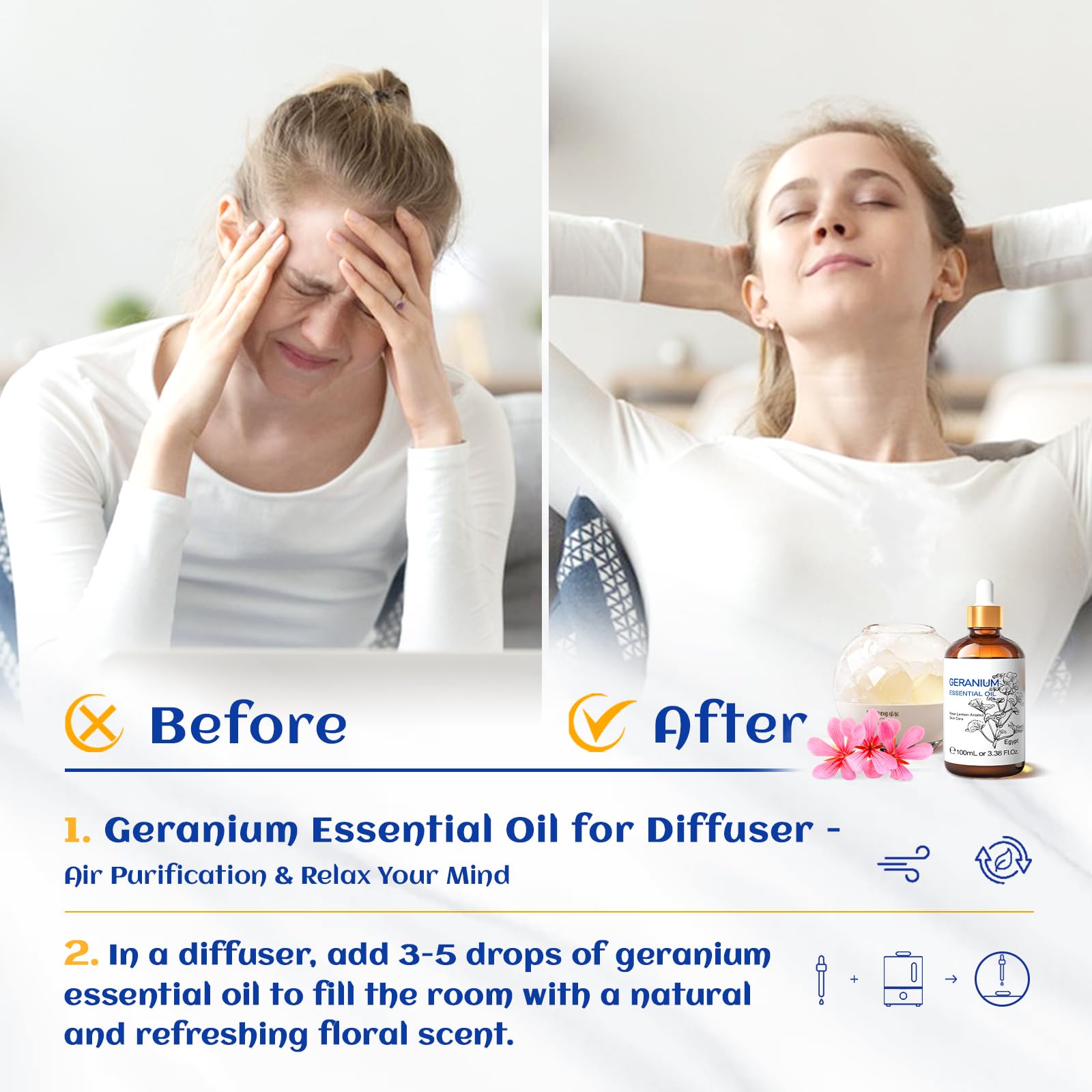 HIQILI geranium essential oil bottle for skincare blends and natural care.