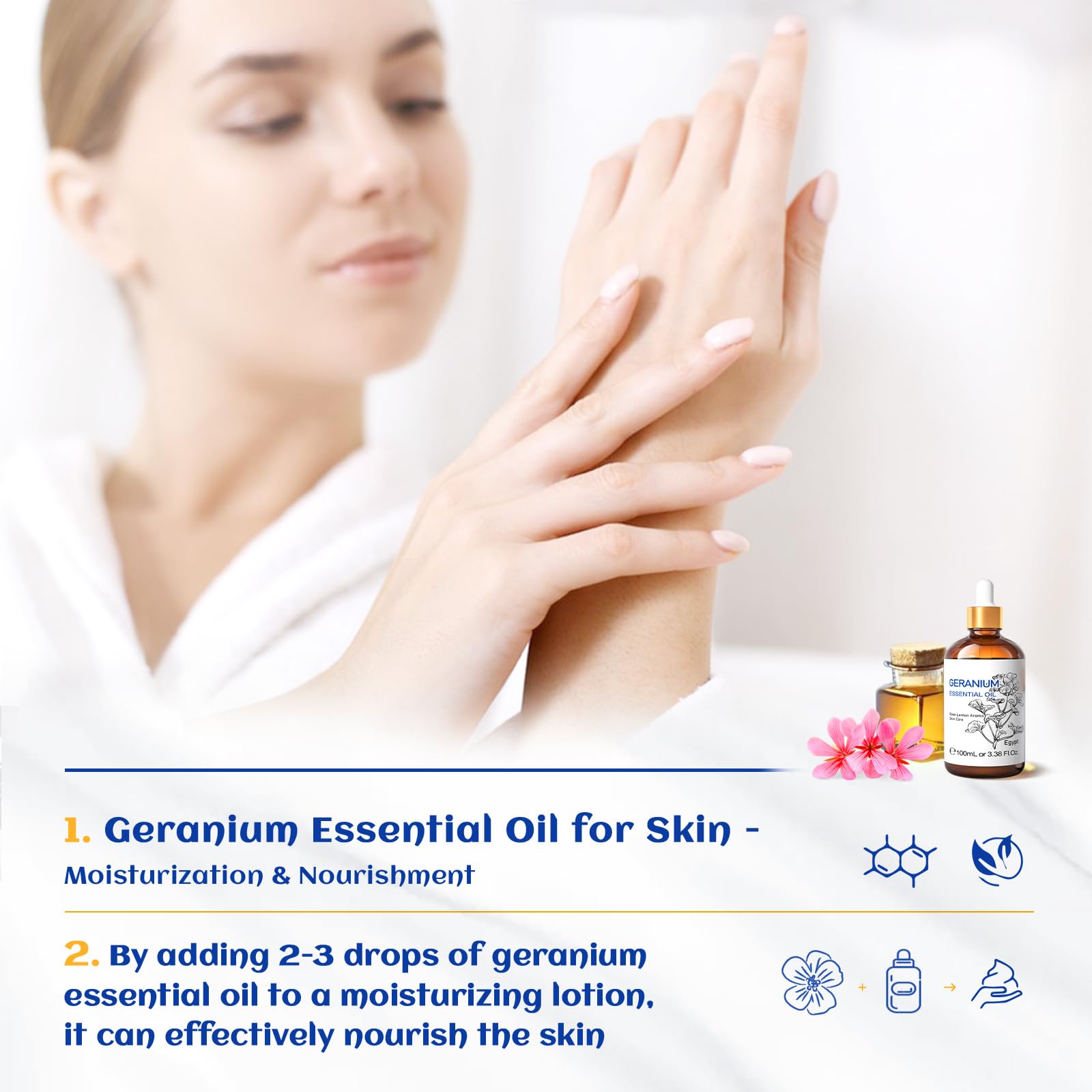 HIQILI geranium oil label close-up showing purity for confident use.