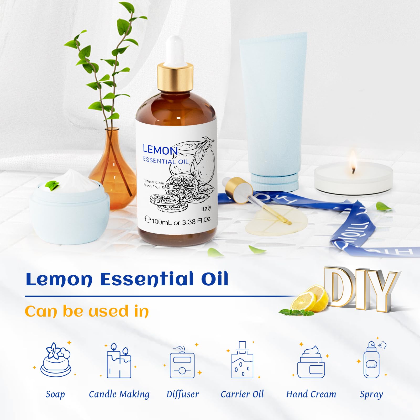 HIQILI lemon essential oil added to skincare for refreshing skin.