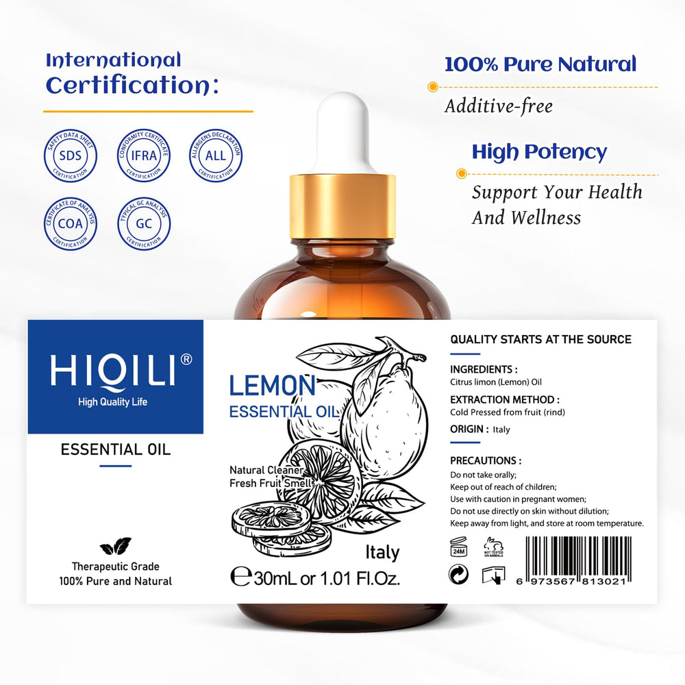 HIQILI Lemon Essential Oil dropper enables precise dosing.
