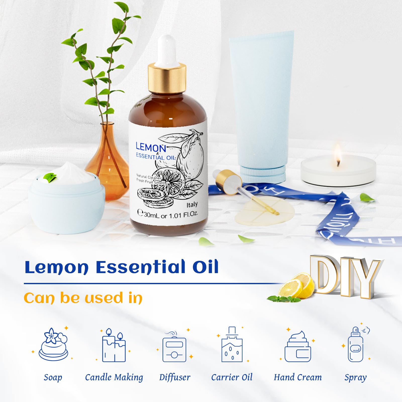 HIQILI Lemon Essential Oil is pure and undiluted, suitable for DIY blends.