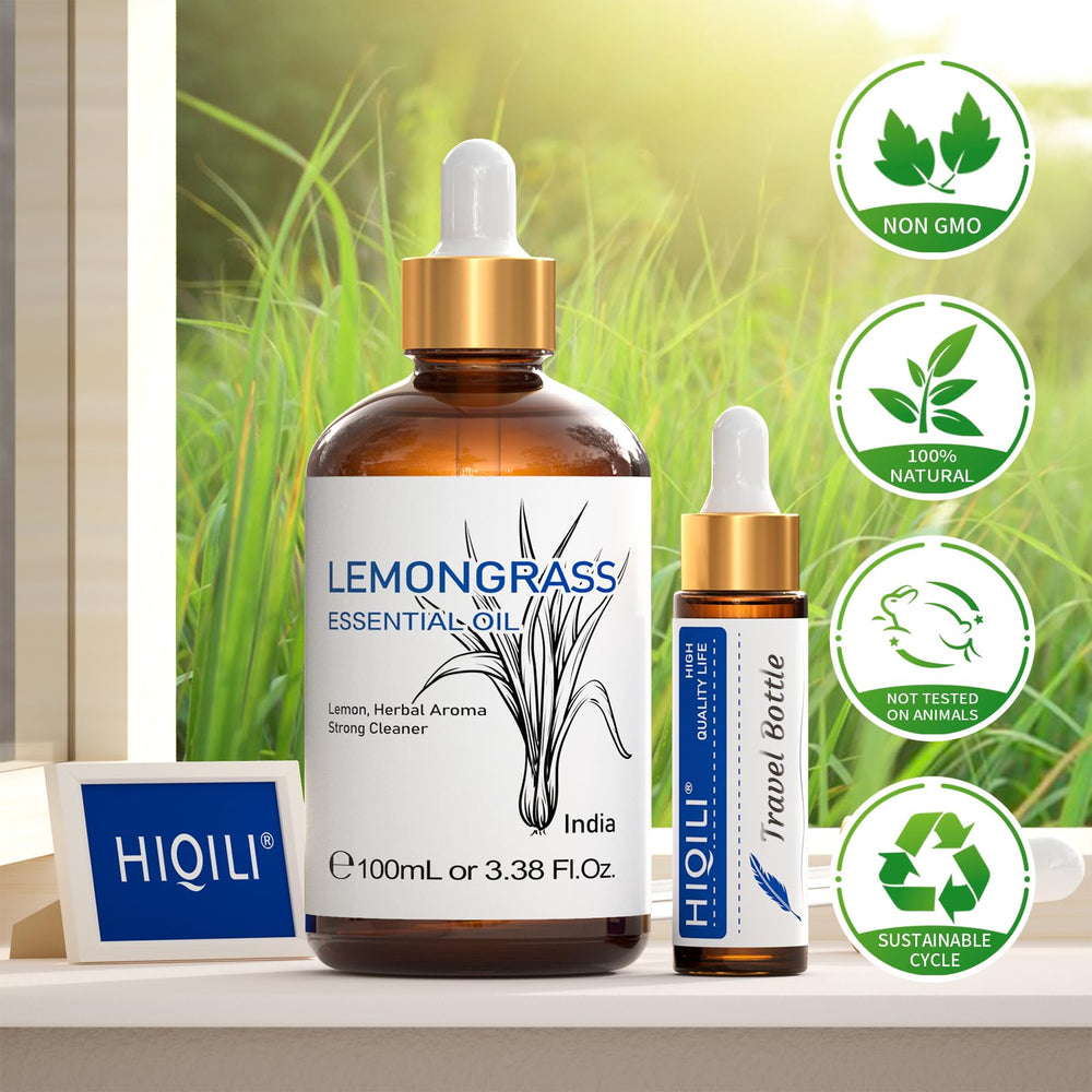 HIQILI lemongrass essential oil travel bottle for on-the-go use.