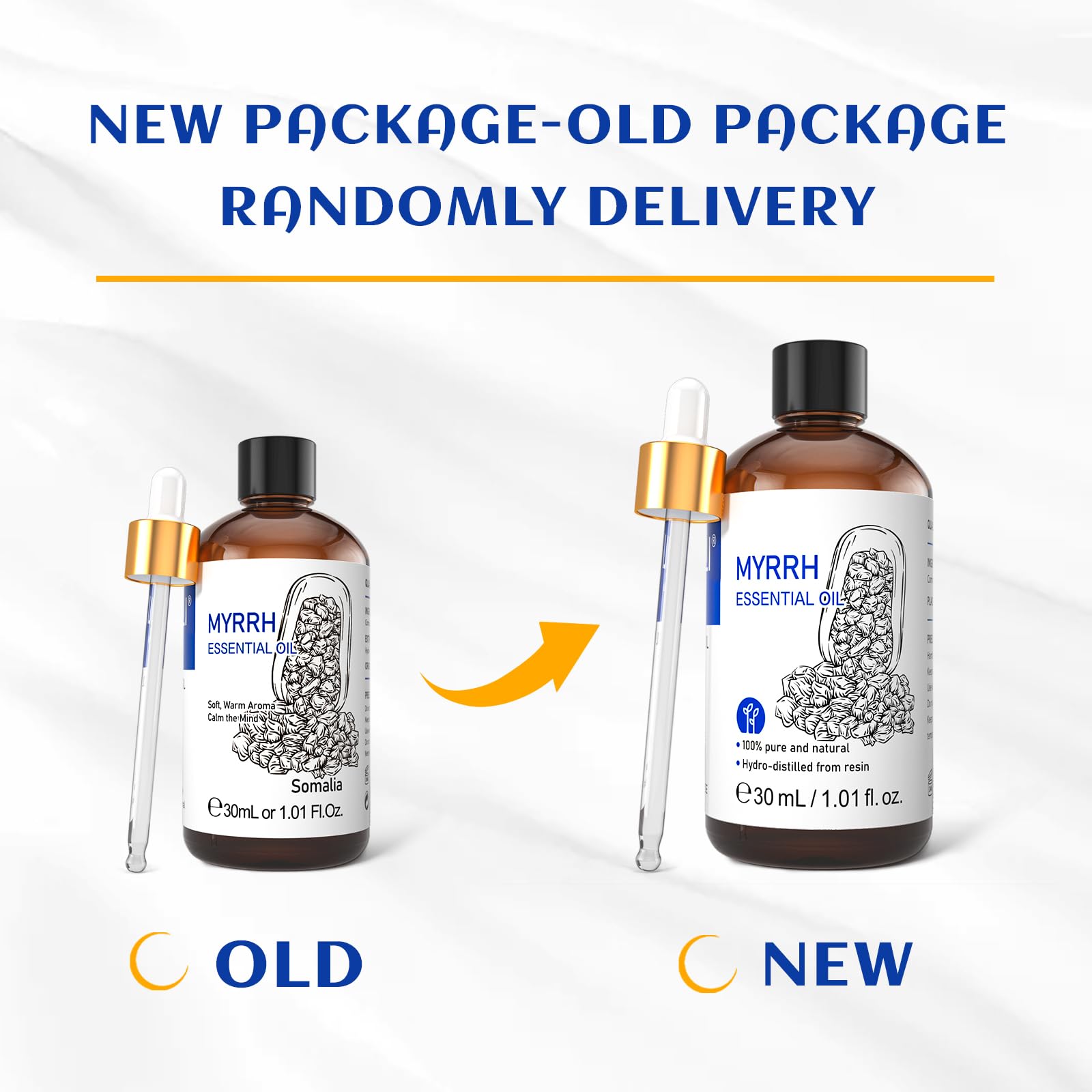 HIQILI Myrrh essential oil amber bottle packaging protects aroma.