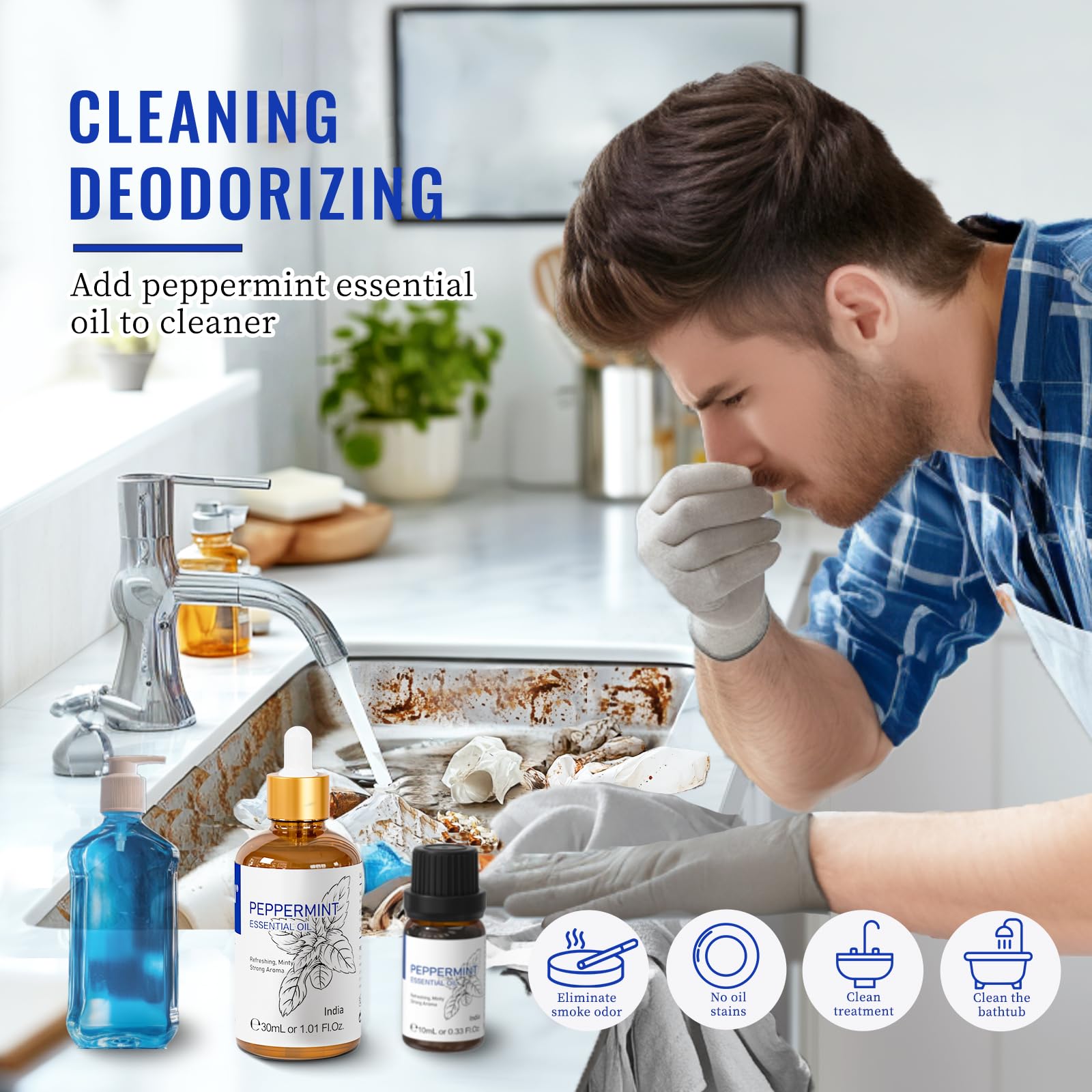 HIQILI peppermint oil in a sink enhances fresh cleaning routines.