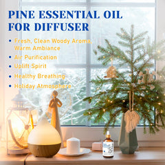 HIQILI pine aroma in a diffuser scene for a calming forest mood.