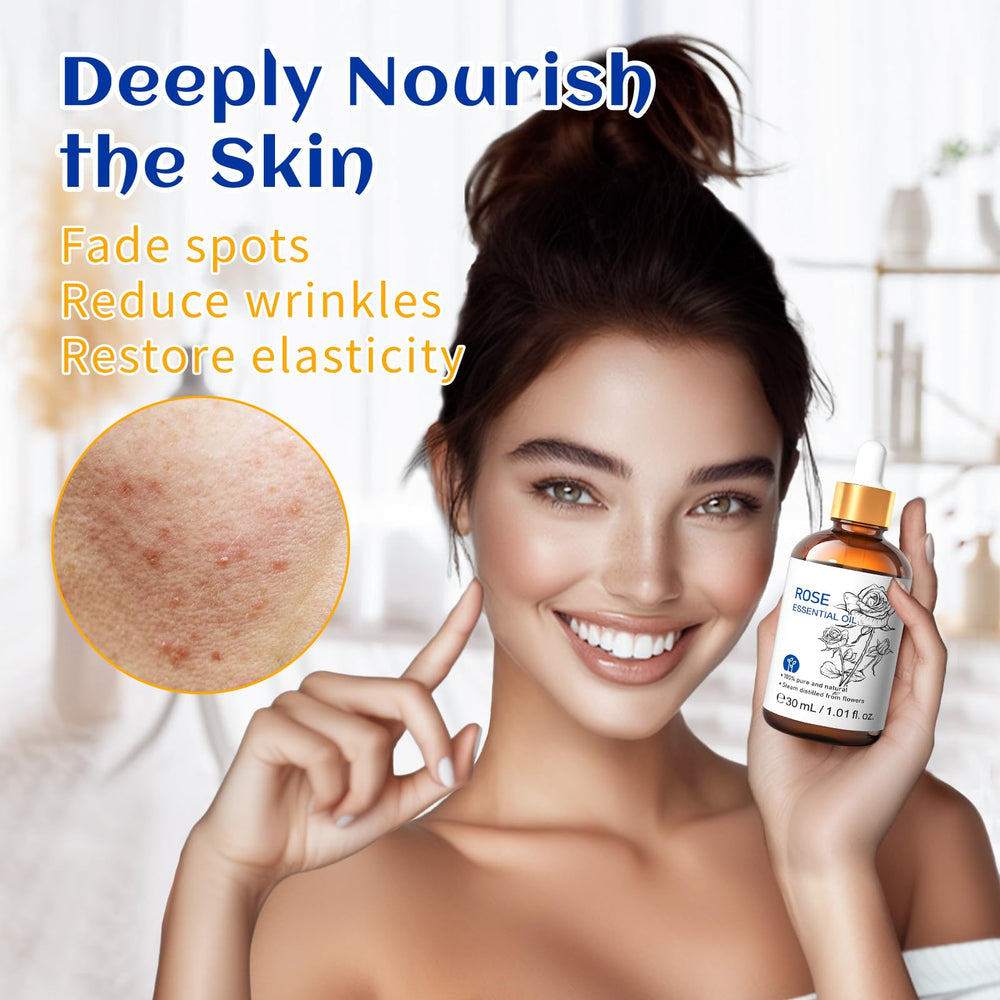 HIQILI Rose Aceite Esencial - cuidado de piel, aplicación suave diaria.