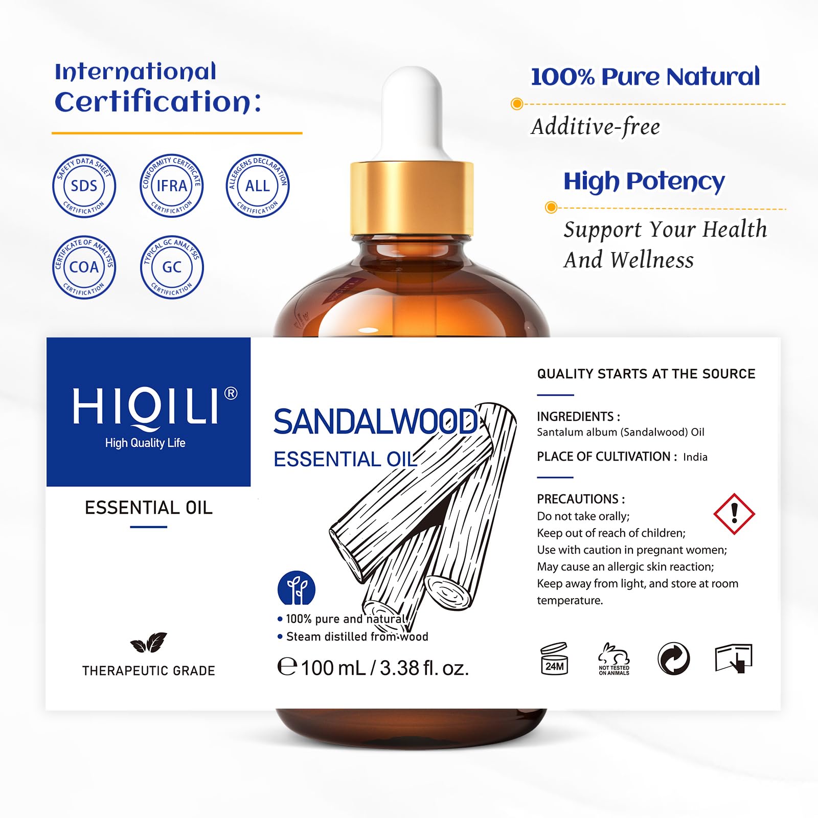 Herbal blend of rosemary and sandalwood by HIQILI for skin care.