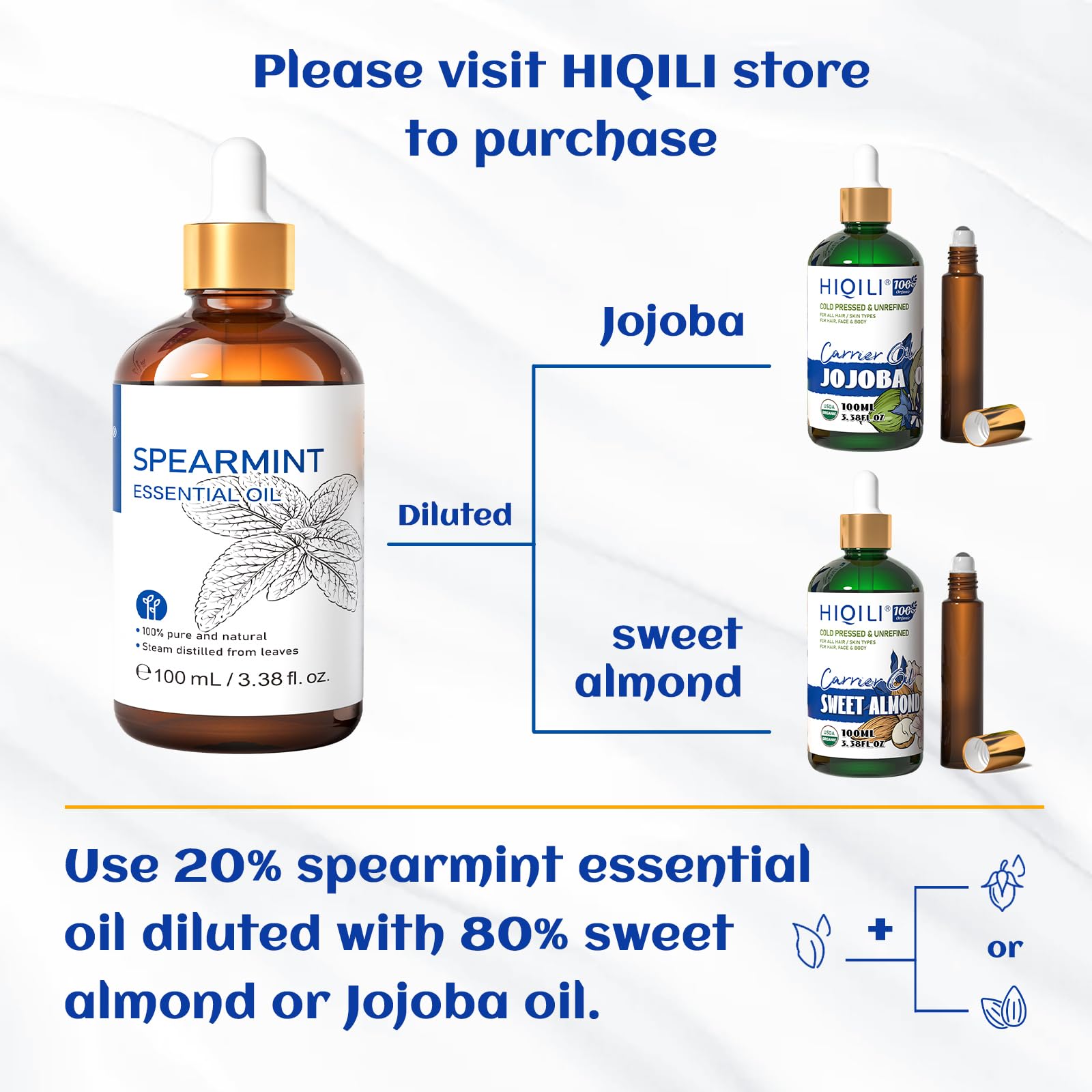 Close-up of HIQILI spearmint oil dropper for precise dilutions.