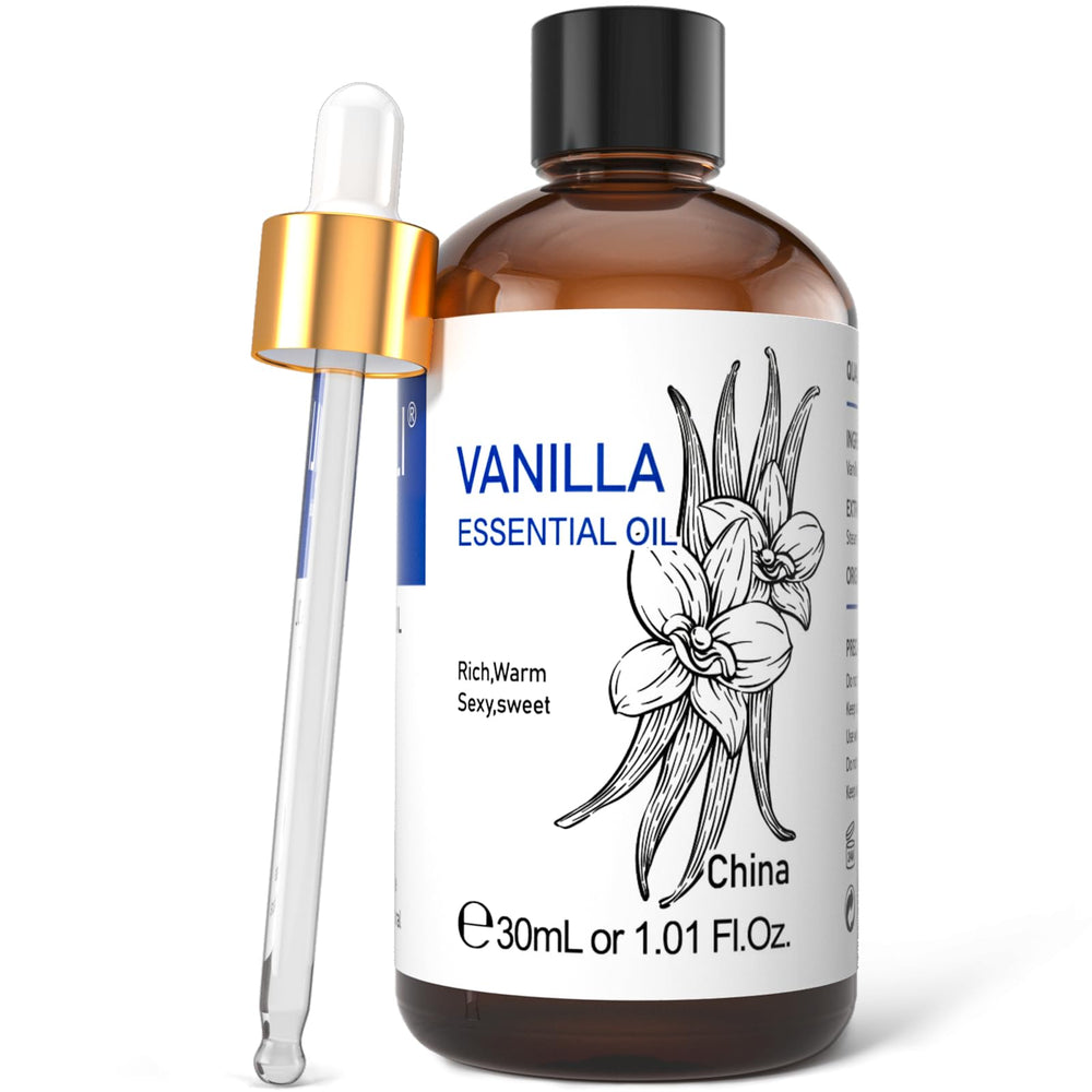 HIQILI vanilla essential oil bottle close-up for premium aroma