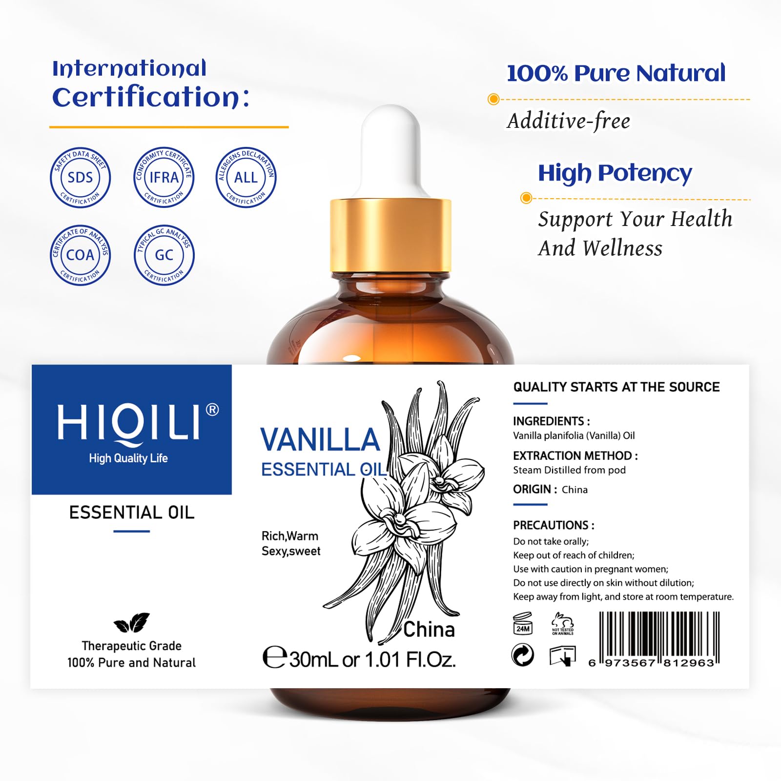 HIQILI vanilla oil close-up for DIY skincare blends