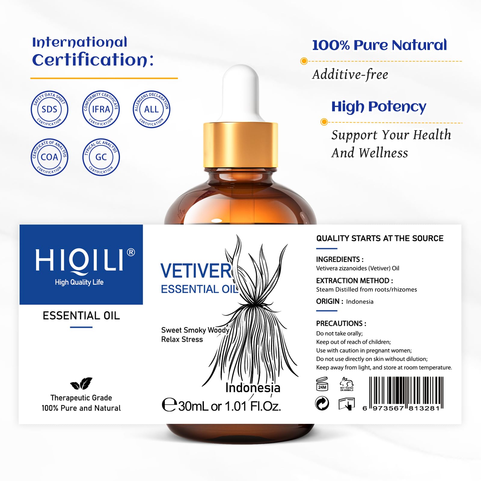 Detalle del gotero HIQILI Vetiver para dosificar