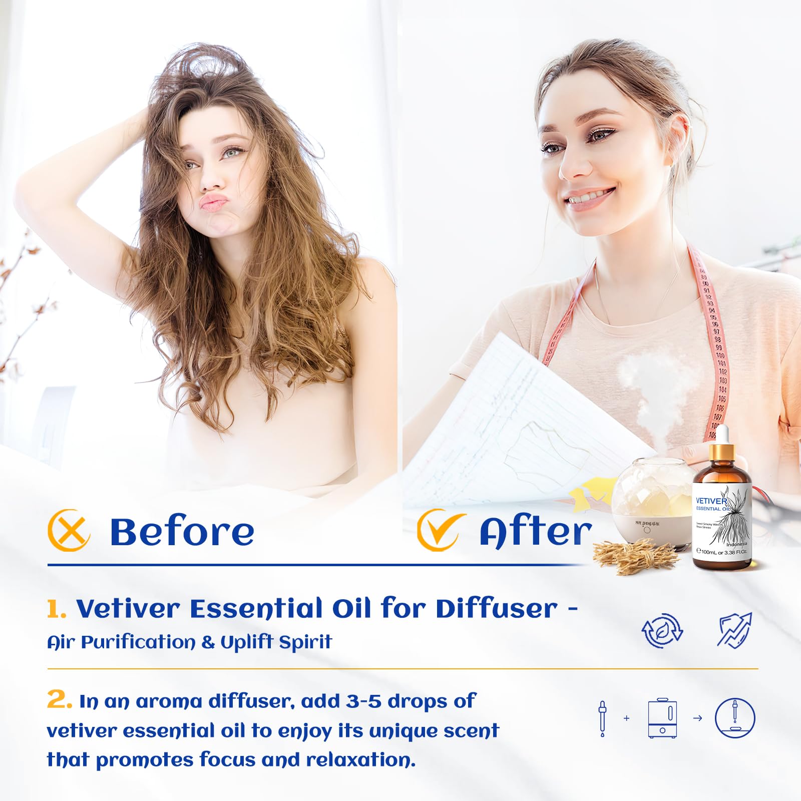 HIQILI Vetiver oil diffuser scene for grounding atmosphere