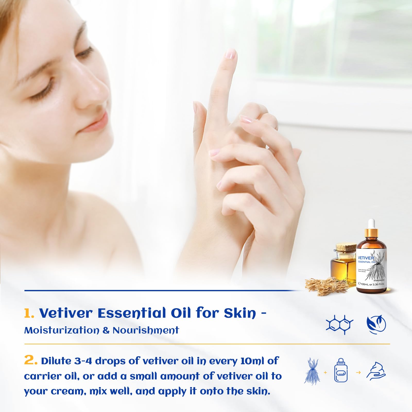 HIQILI Vetiver oil massage application for calming touch