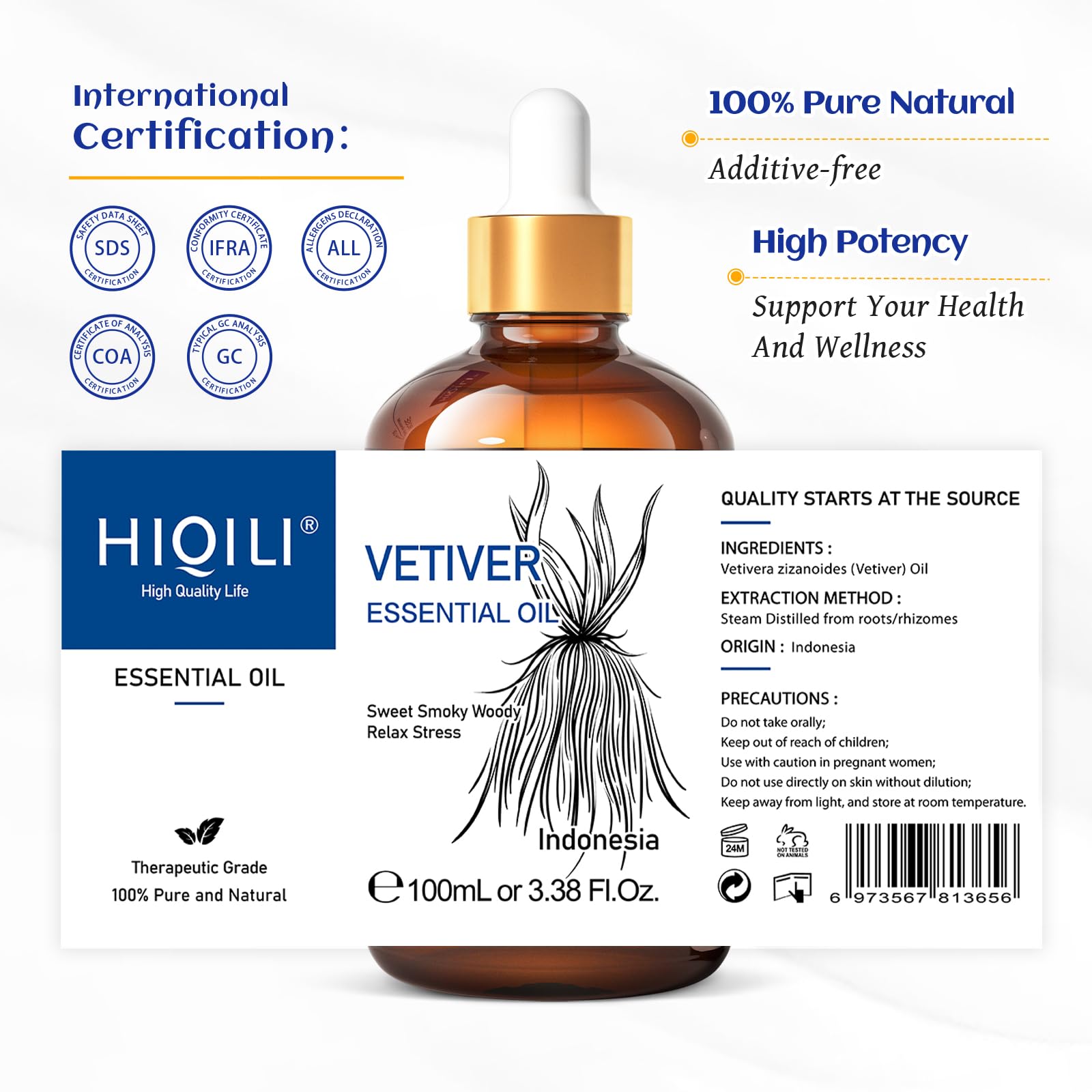 HIQILI Vetiver oil amber bottle protects purity