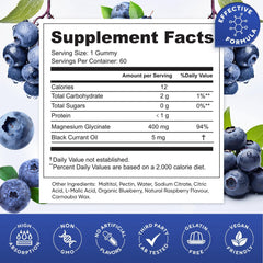 Close-up of HISOKOI gummies highlighting blueberry flavor and easy digestion.