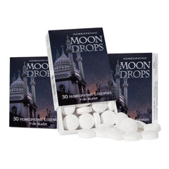 Historical Remedies Moon Drops bottle and packaging, showcasing travel-friendly sleep support.