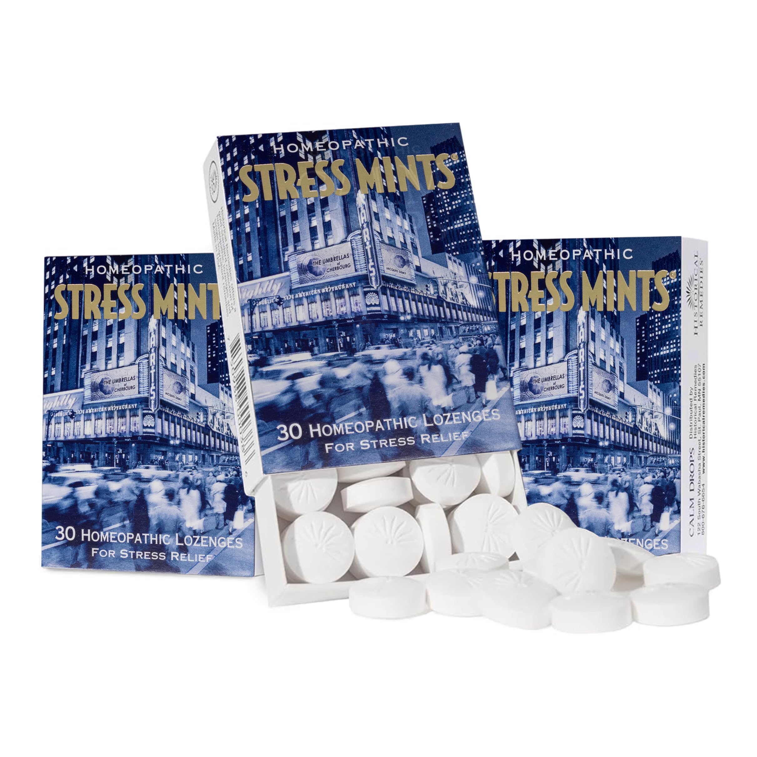Historical Remedies Stress Mints 3-pack box for on-the-go calm.