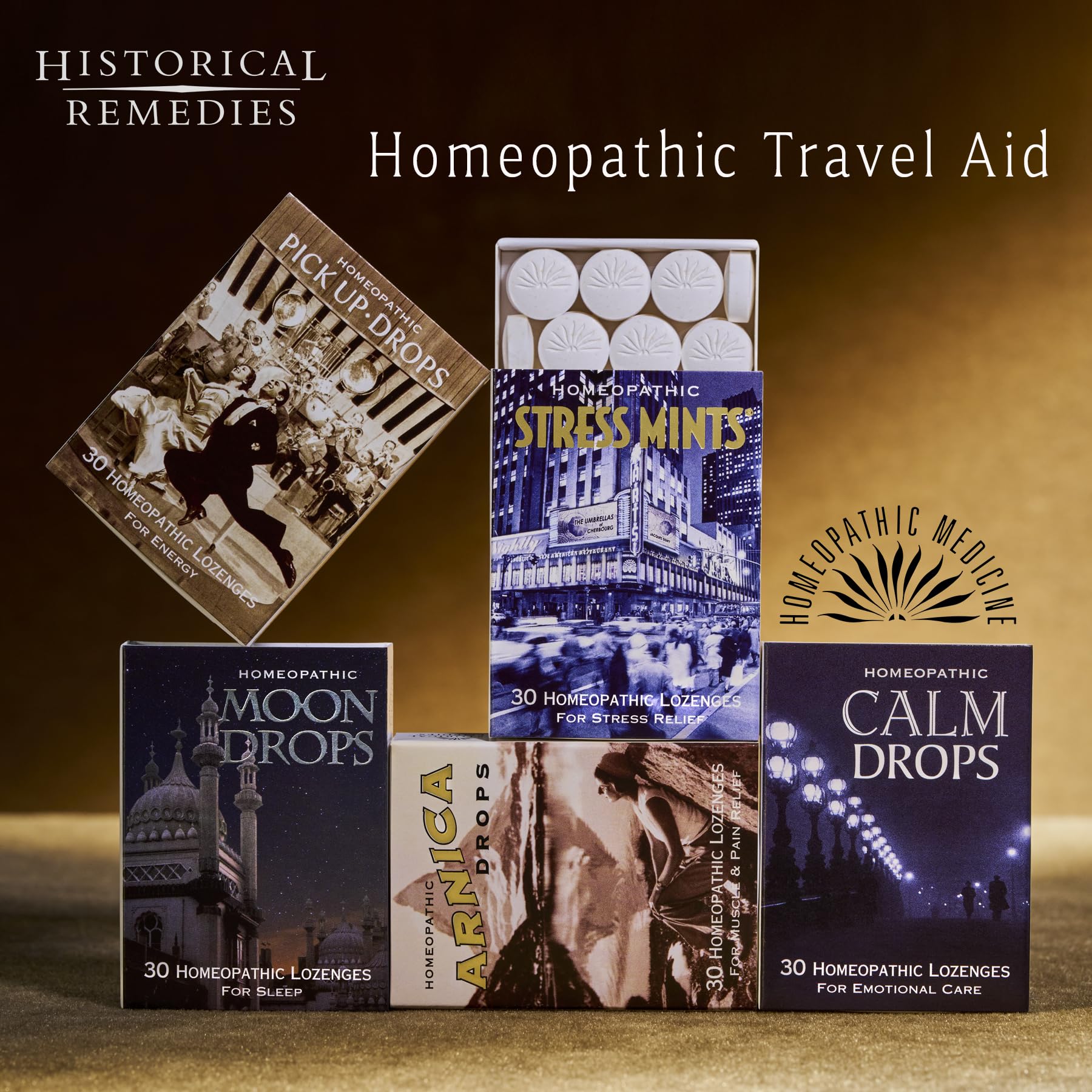 Historical Remedies Stress Mints eco-friendly slipcase front promotes sustainable packaging.