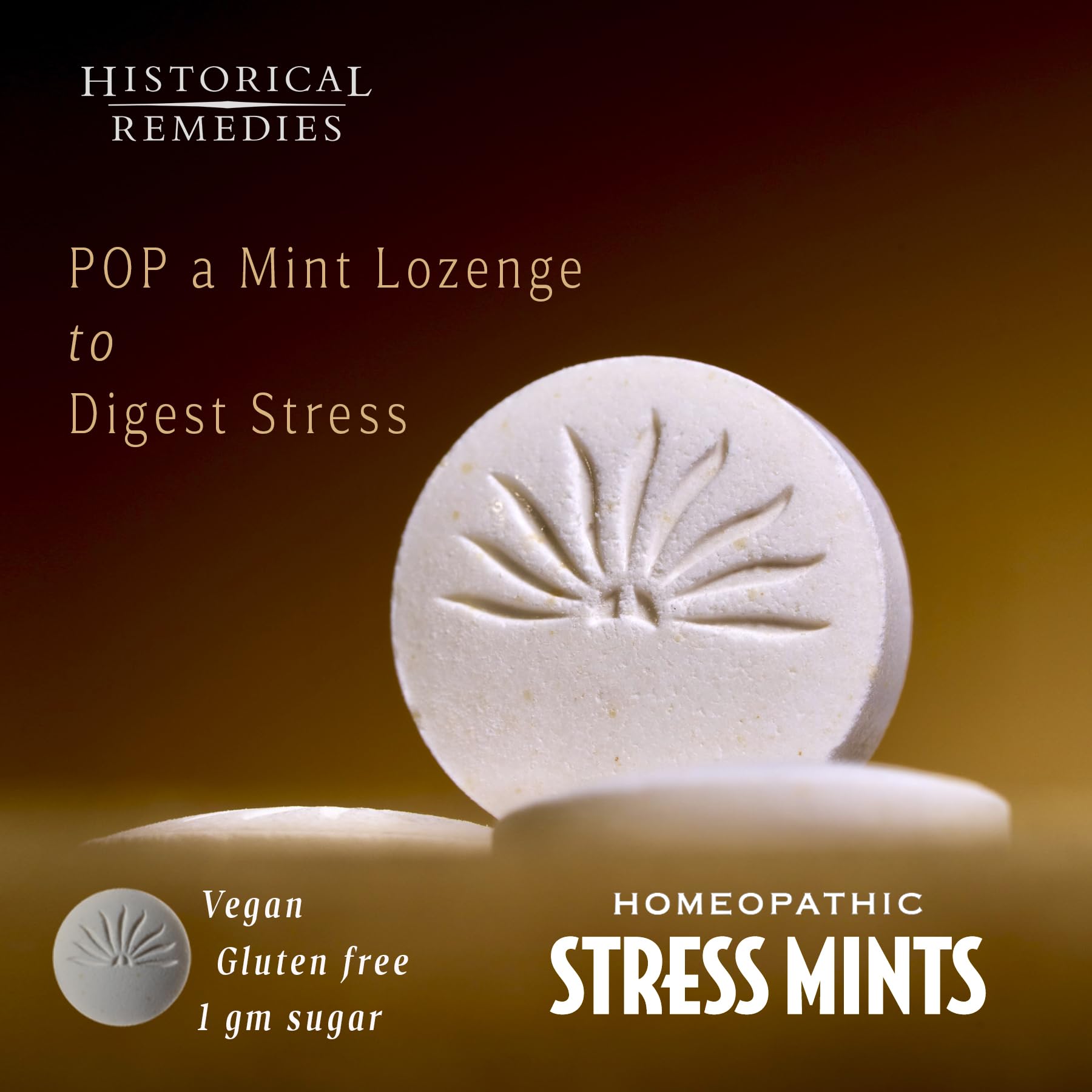 Historical Remedies Stress Mints slipcase pocket-ready for daily relief.