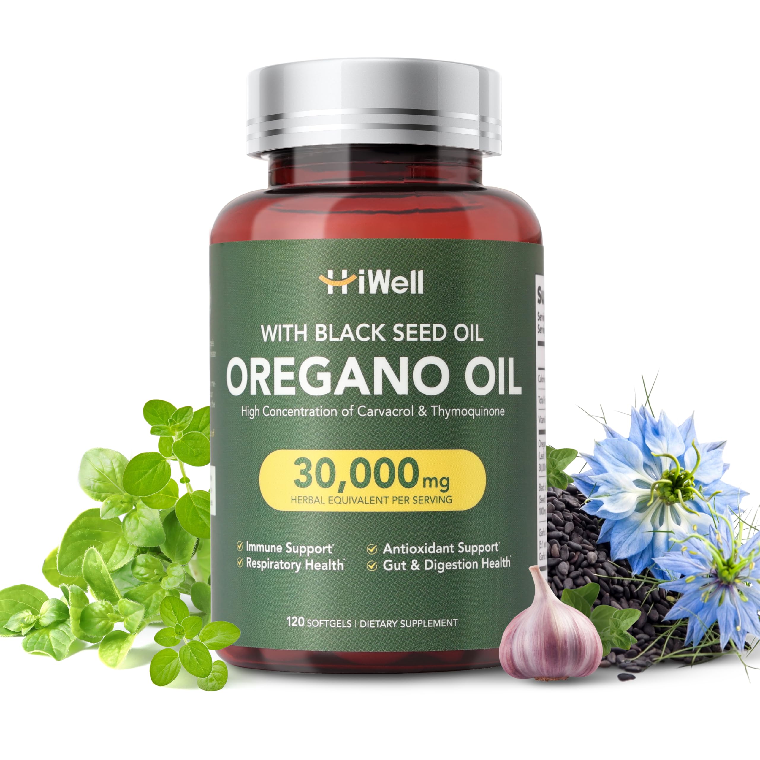 HiWell Oil of Oregano with Black Seed Oil bottle with easy pour for daily immune support